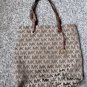 Michael Kors Brown Logo Tote (Jet set) with Gold MK Charm
